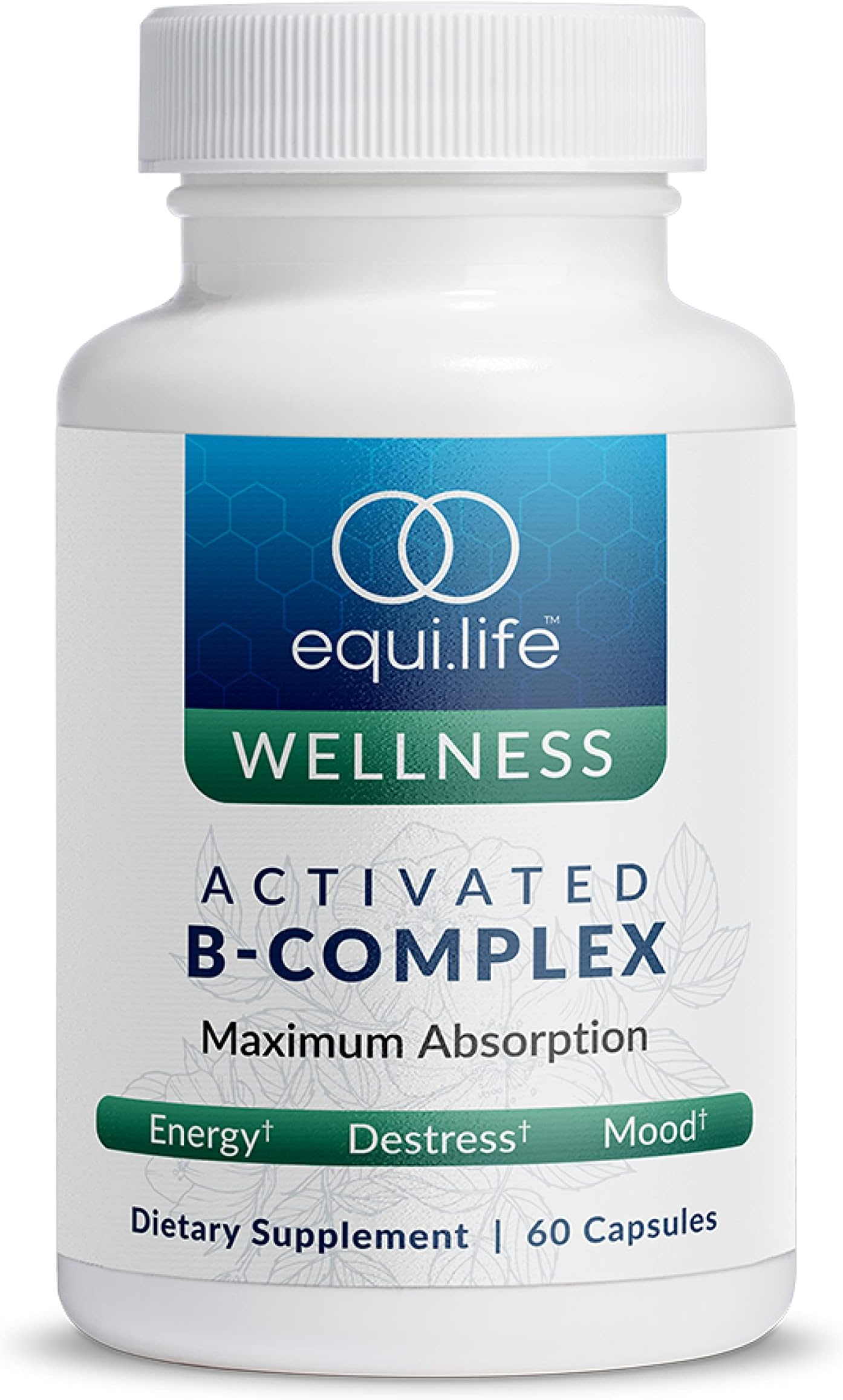 Activated B Complex, Super B Complex Dietary Supplement With Biotin, Inositol, B12 & B6, Choline & Folate to Support Energy & Hair, Skin, Nail Health, Gluten Free, Vegan, Non GMO, 60 Capsules