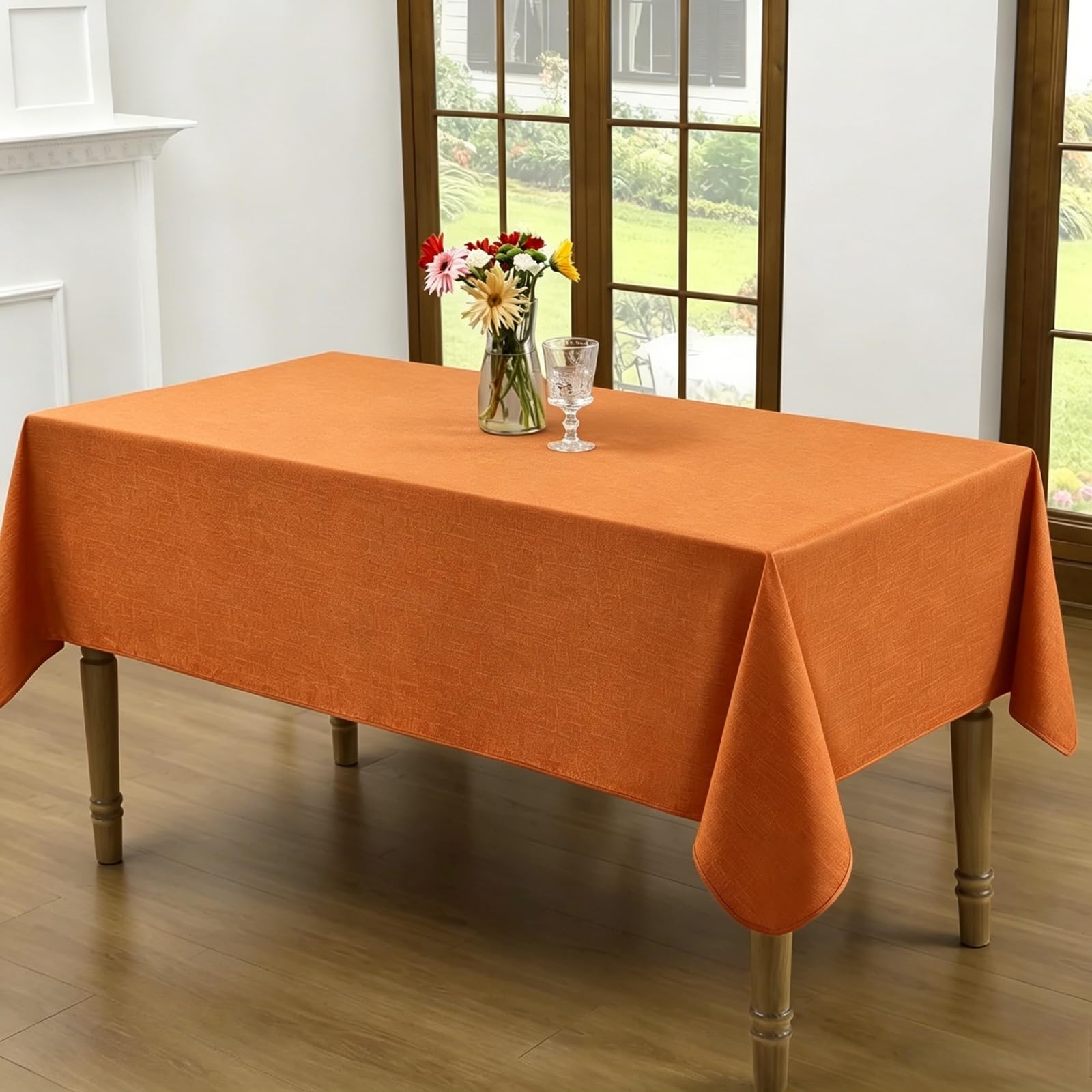 LIHUANE Table Cloth Wipe Clean 60 x 160 cm Faux Linen Solid Colour Rectangular Table Cloth Wipe Clean Washable Polyester for Weddings, Buffets, Catering, Outdoor & Theme Events, Orange