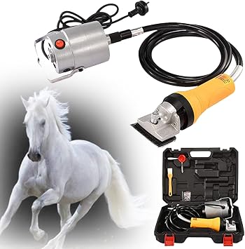 690W Horsehair Shears,Professional Horsehair Clippers, Flexible Shaft Electric Horsehair Scissors, for Horse Equine Goat Pony Cattle and Large Thick Coat Animals,Red-110V Yellow 110V