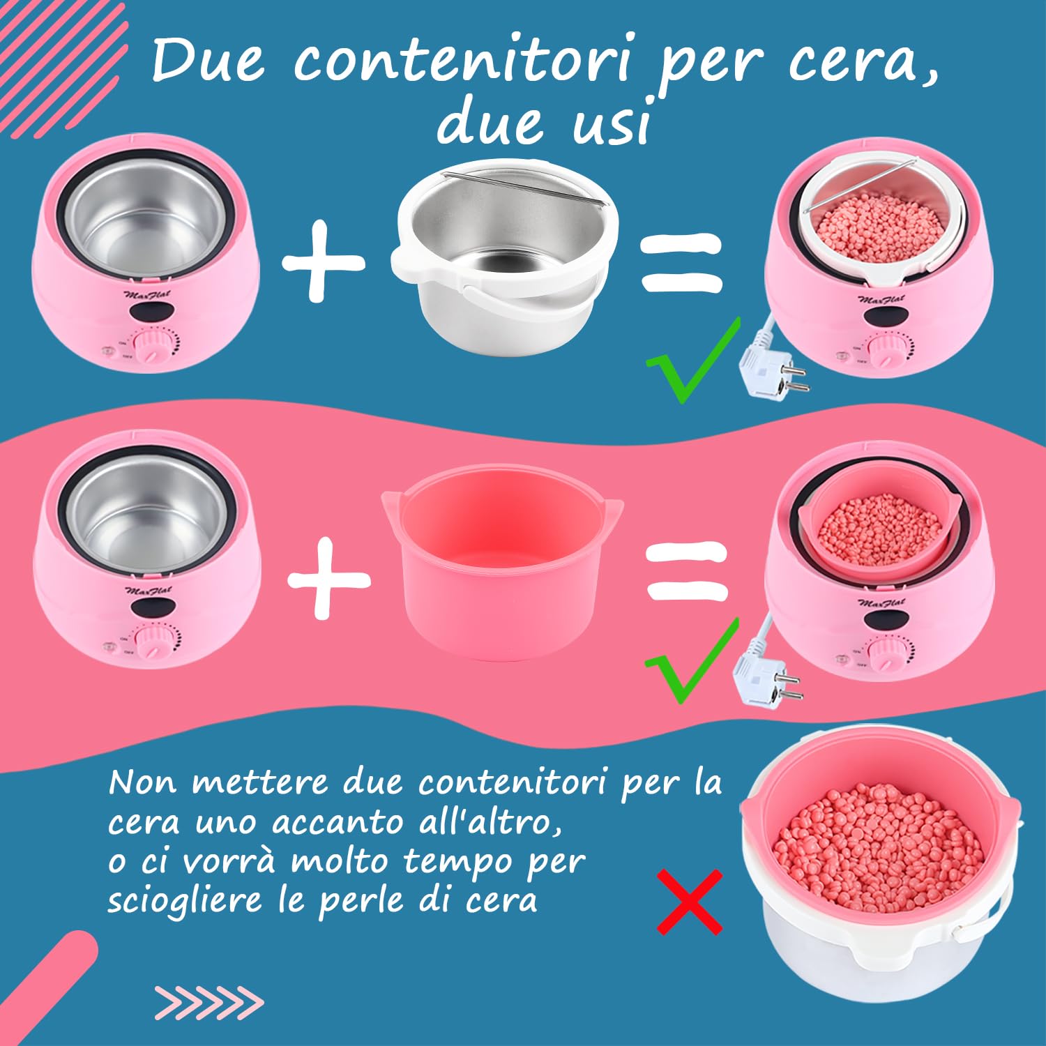 Scaldacera, scaldacera professionale ceretta brasiliana scalda cera per ceretta con cera brasiliana kit completo (Pink)