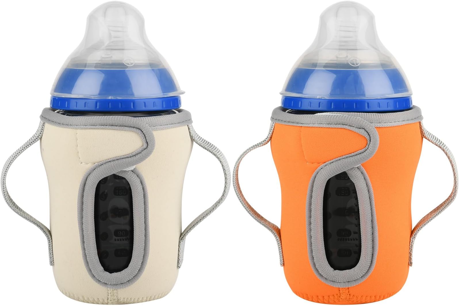 Beautyflier Glass Baby Bottle Sleeve Covers for 9oz Nature Baby Bottles with Dual Handle, 3.8mm Thicken Heat and Cold Retention Baby Bottle Sleeve (Orange+Beige)
