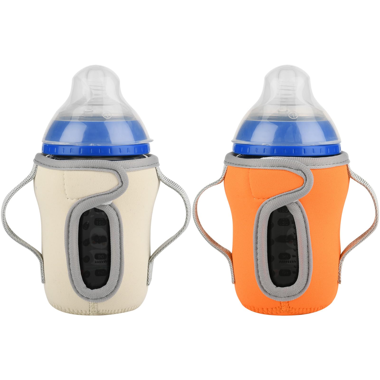 Beautyflier Glass Baby Bottle Sleeve Covers for 9oz Nature Baby Bottles with Dual Handle, 3.8mm Thicken Heat and Cold Retention Baby Bottle Sleeve (Orange+Beige)