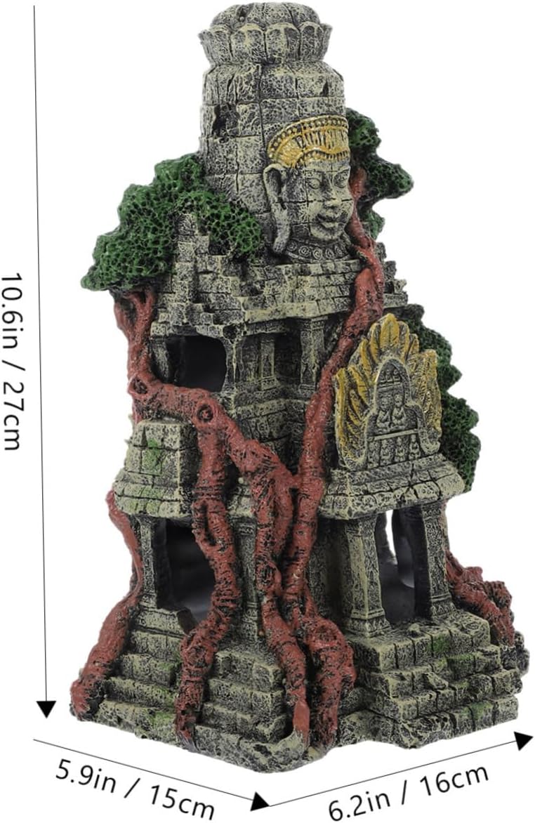 BESPORTBLE 1Pc Resin Aquarium Buddha Temple Statue Detailed Fish Tank Decor for Freshwater and Saltwater Hiding Place for Fish and Ornament for Aquatic Environments