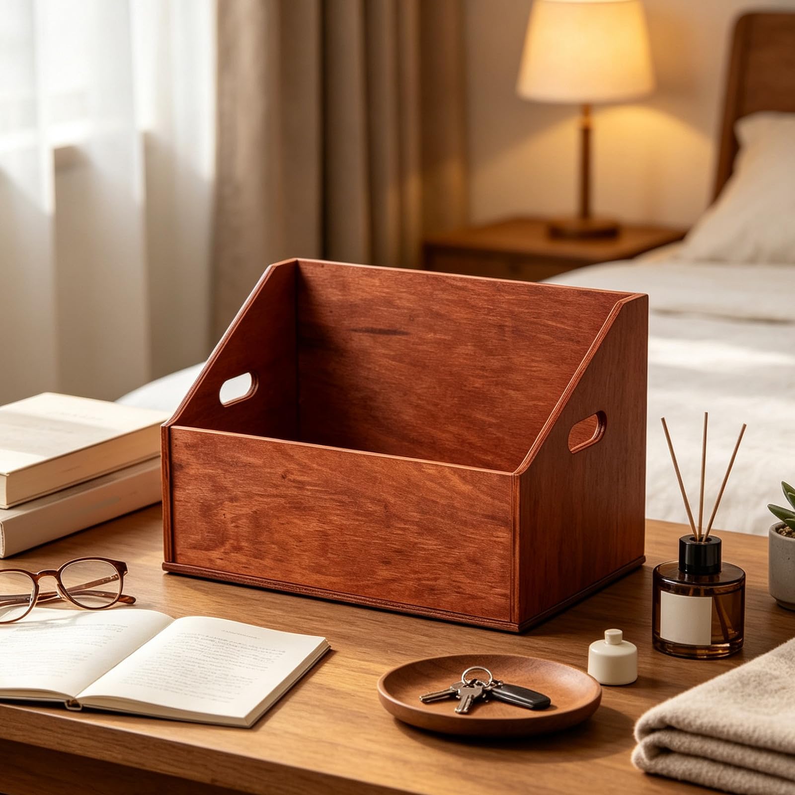 Yardwe Caja de Almacenamiento de Vinilos de Madera, Cuadrada y Portátil