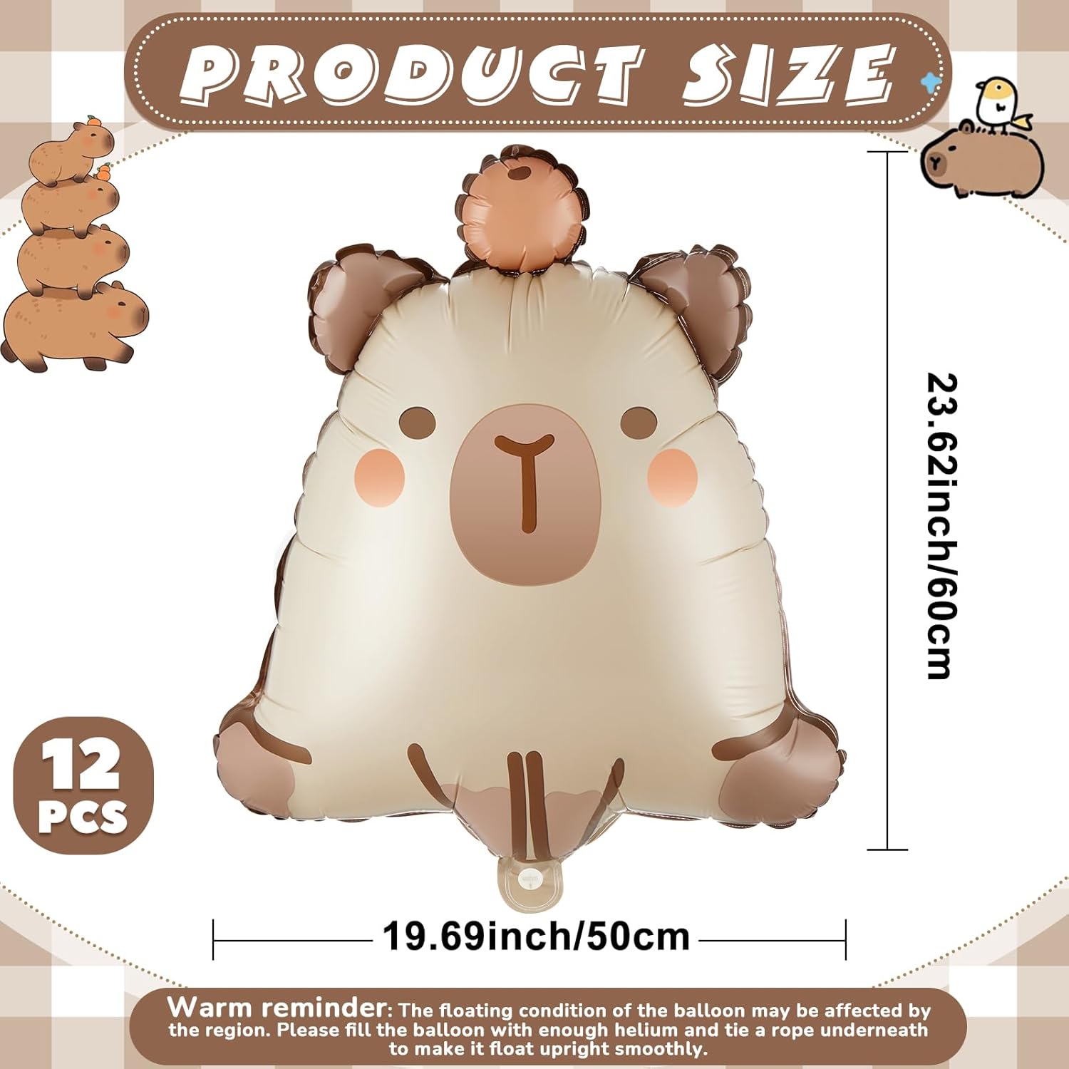 24inch Capybara Birthday Party Decorations Capybara Banner Aluminum Foil Inflatable Balloon for Party Wedding Baby Shower Supplies Decorations(12 Pcs,Orange on head)