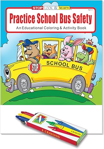 ZOCO - Practica la seguridad del autobús escolar - Prepárate para libros educativos para colorear escolares (paquete de 25 unidades, con crayones) -