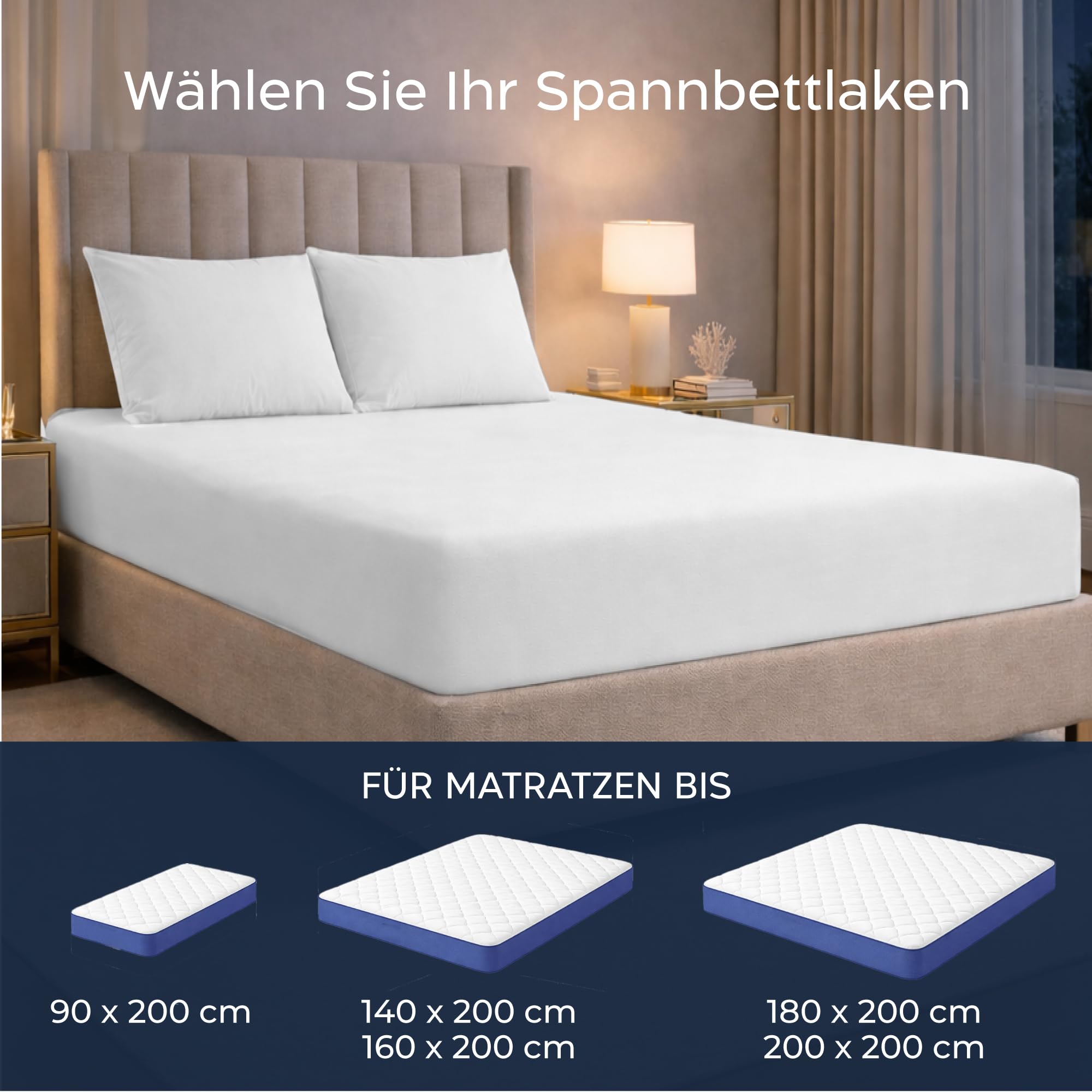 Dreamzie - Topper Spannbettlaken - 180x200 - Baumwolle Elasthan | Weiß · 35cm Hoch · Oeko-Tex zertifiziert · Elastikband · Spannbetttücher für Hohe Matratzen