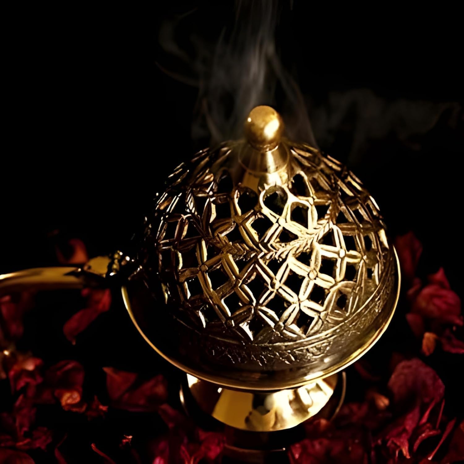 Samy Collectible Home Purifying Brass Dhuna Loban Burner - Ideal for Loban, Sambrani Dhoop, Resin & Home Office Mandir Prayers and Home Fragrances | Round Design Elegance