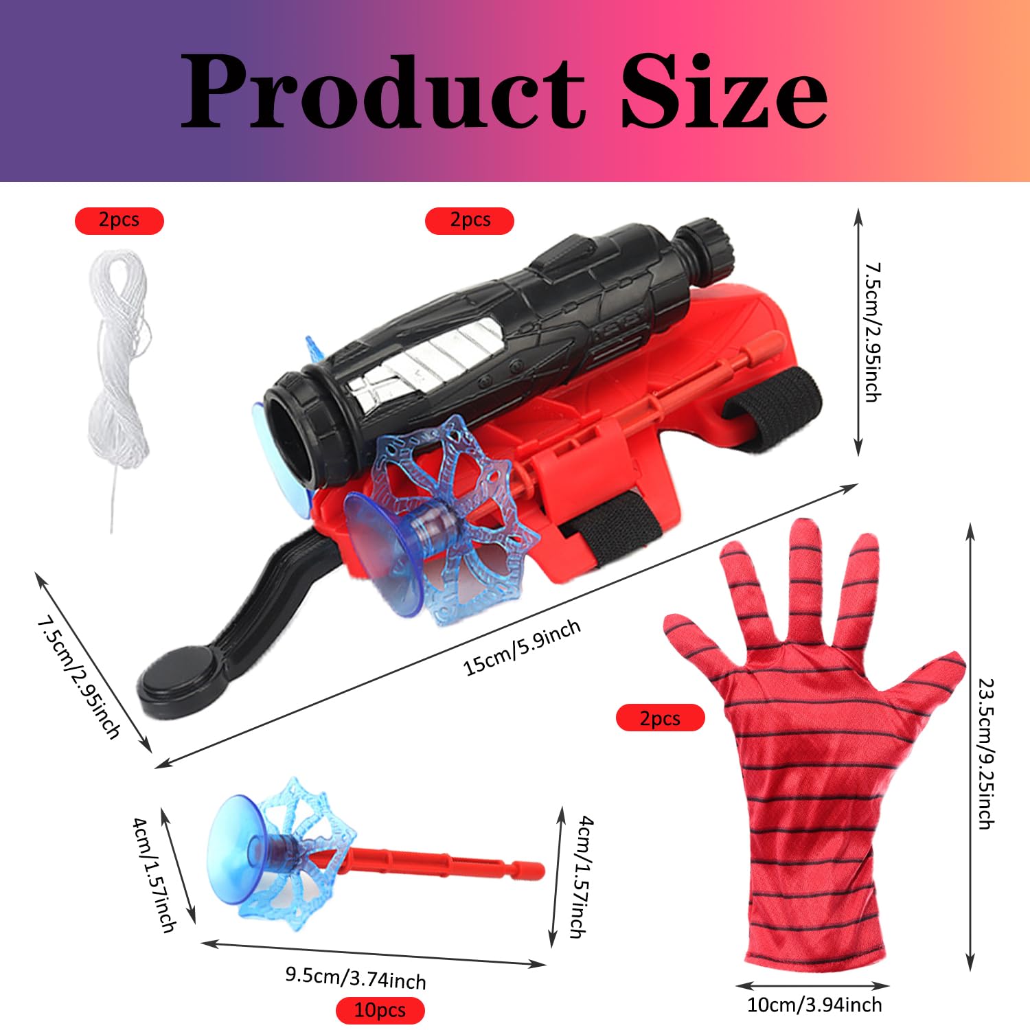Set di 2 Spider Glove Launcher,Spider Launcher,Spider Glove,Spara Ragnatele Giochi per Bambini,Giocattoli educativi in Bambini Cosplay(Rossa)