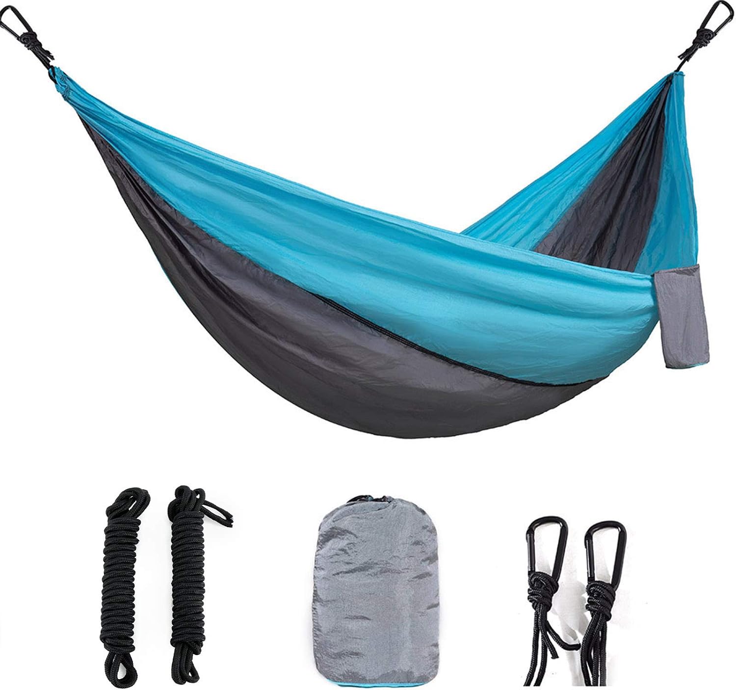 Single & Double Camping Hammock with 2 Tree StrapsLightweight Portable Parachute Nylon Hammock Set for Travel, Backpacking,Beach,Yard and Outdoor Survival (Sky Blue, Full)