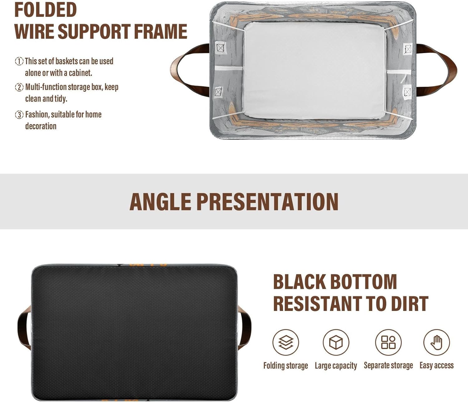 Halloween Pumpkins Gray 2 Pack Fabric Storage Bins for Shelves Collapsible Cube Storage Bin Basket Storage Cubes with Handle Cube Storage Underwear Organizer for Home Closet Office Clothes