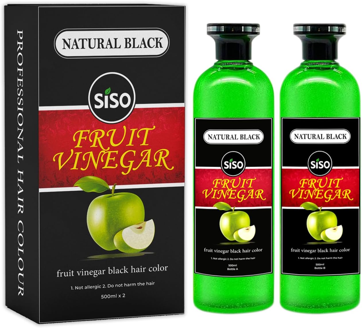 Fruit Vinegar Hair Color, Natural Black Color Dye for Hair Care, Natural Ammonia Free Color Dye (500ml x 2) | Made In India