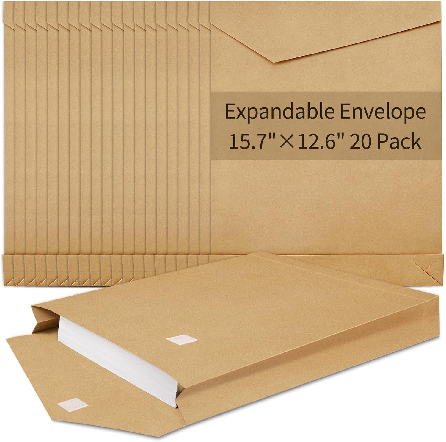 10 Pack 12.6" x 15.7" Expandable Large Envelopes, Anti Tear Catalog Mailing Envelopes with Big Hook-and-Loop Closure for Home Office Business Paper Documents Storage, Brown