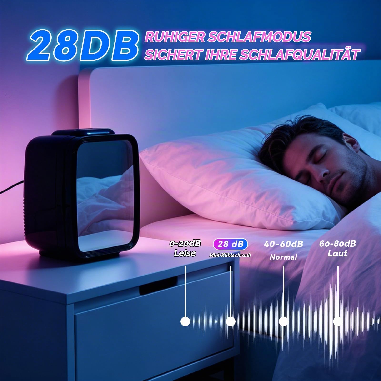 Enventor Mini Kühlschrank 4L, RGB Infinity, 6 dimmbare Lichtmodi | Tragbarer Kühl- und Warmhaltebehälter, AC + 12V DC, Kleiner Kühlschrank für Schlafzimmer, Gaming-Zimmer, Büro, Auto