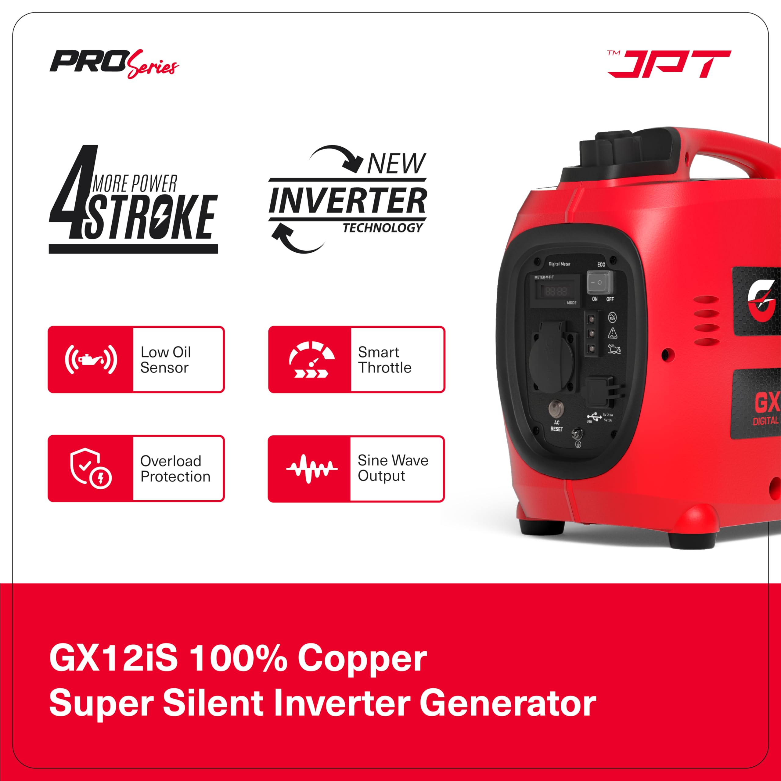 JPT Proseires Genworx 1000W/1.0KW Small and compact Manual Start Inverter Petrol Generator Lightweight, With Advanced Frequency Control, Ideal for Camping, Outdoor Events & Home Backup Power - Image 8 thumbnail