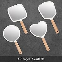 Vista 7 de YEAKE Espejo de mano con mango para maquillaje, pequeño y bonito espejo de mano de madera para afeitarse con agujero para colgar de una sola cara