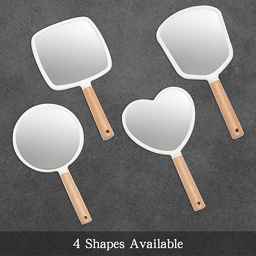Miniatura 7 de YEAKE Espejo de mano con mango para maquillaje, pequeño y bonito espejo de mano de madera para afeitarse con agujero para colgar de una sola cara