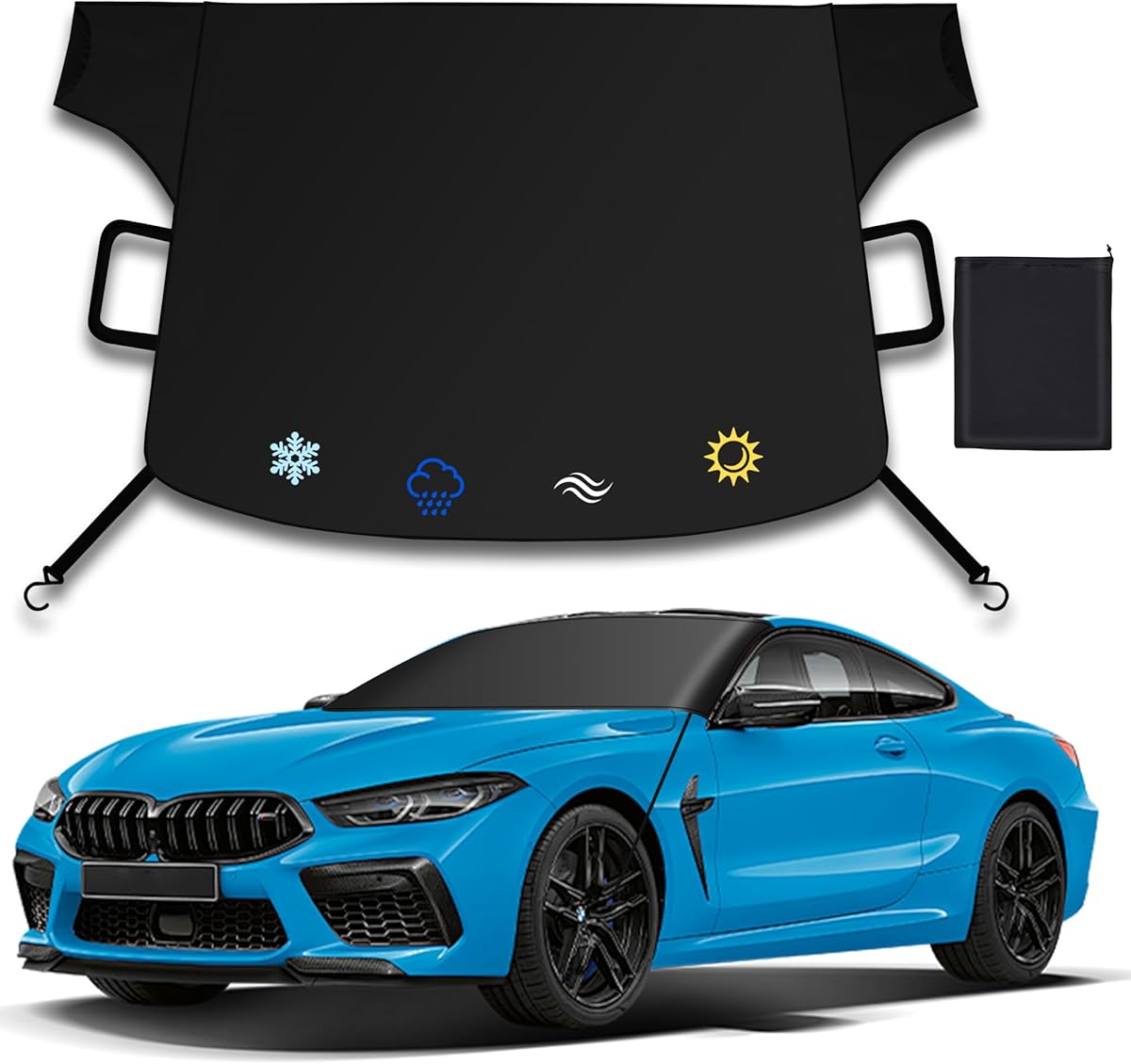 Windshield Cover for Ice and Snow,New Upgraded Heavy Duty Windshield Snow Cover,Extra Large Size (75"x45"),Windproof Winter Frost and Deicing Awning Suitable Fzor Cars, Trucks, SUVs(Black)