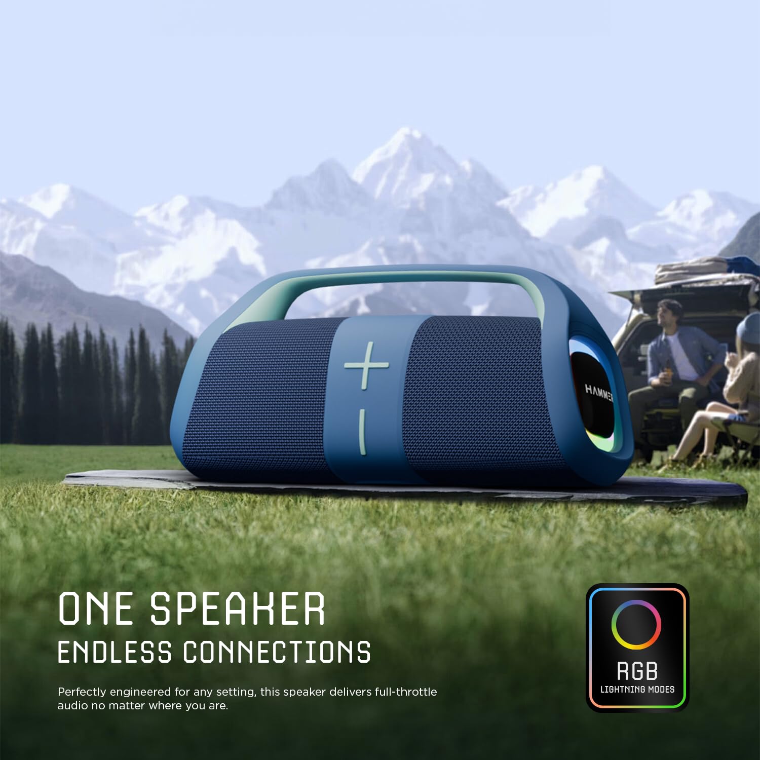 HAMMER Boom 30W Bluetooth Speaker with RGB Lights, Dual Passive Radiators, TWS Function, Type-C Charging, Multi-Connectivity (AUX/USB/TF/Bluetooth), Built-in Mic, Upto 30H Playtime, Carry Handle Blue — Amazon image 6