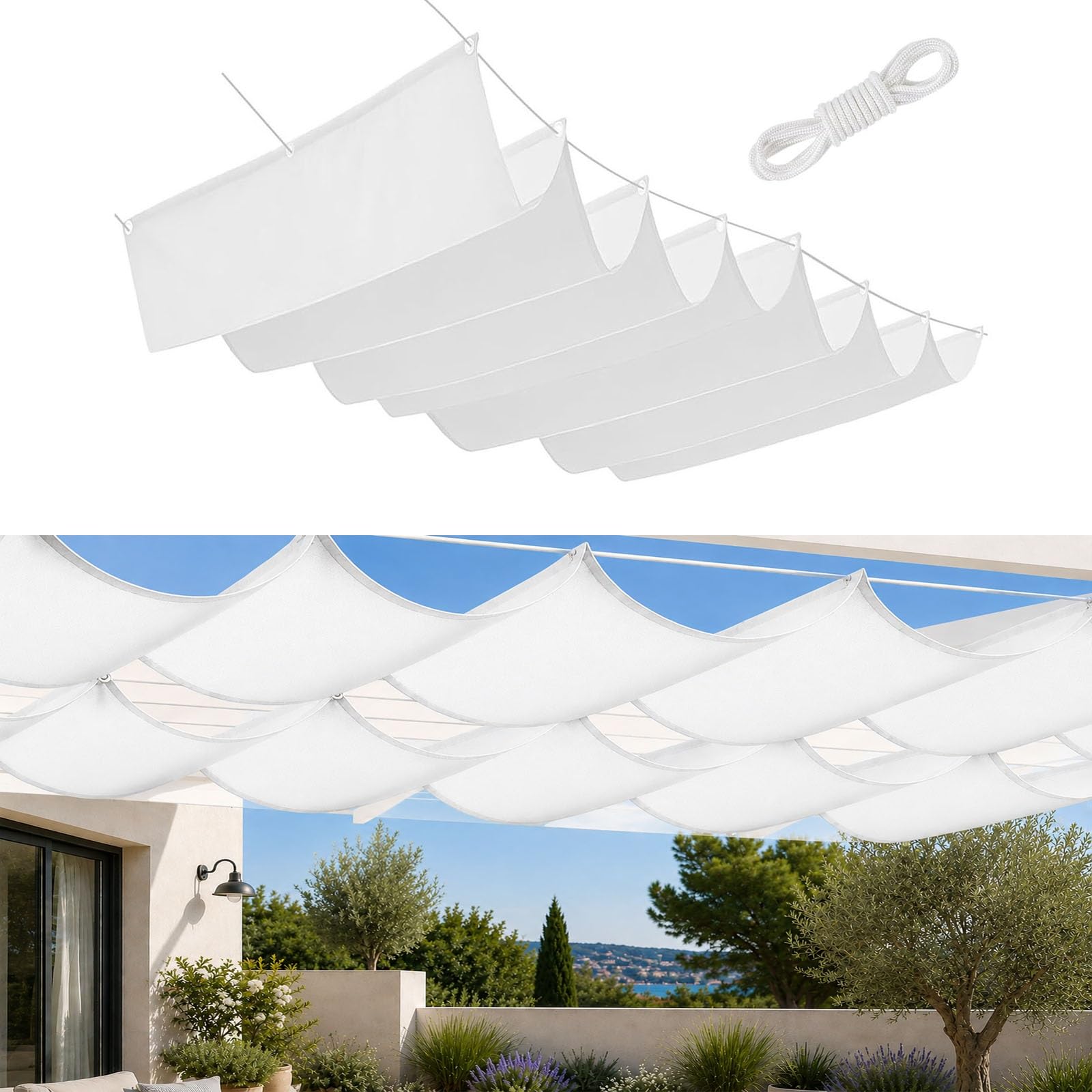 Toile d'ombrage rectangulaire blanche rétractable anti-UV imperméable 250 x 675 cm