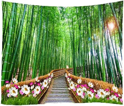 Fdontr Tapisserie En Bambou Vert Idee De Meditation Zen Paysage Floral Naturel Ecologique Tissu Tenture Murale Couvertures De Yoga Amazon Fr Cuisine Maison