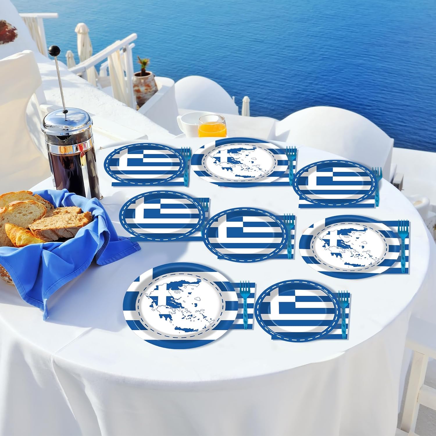 gisgfim 96 Pcs Greek Flag Greece Plates and Napkins Party Supplies Greek Flag Birthday Party Tableware Set Blue Greece Birthday Decorations Favors for Greek Family Gathering Dining for 24 Guests