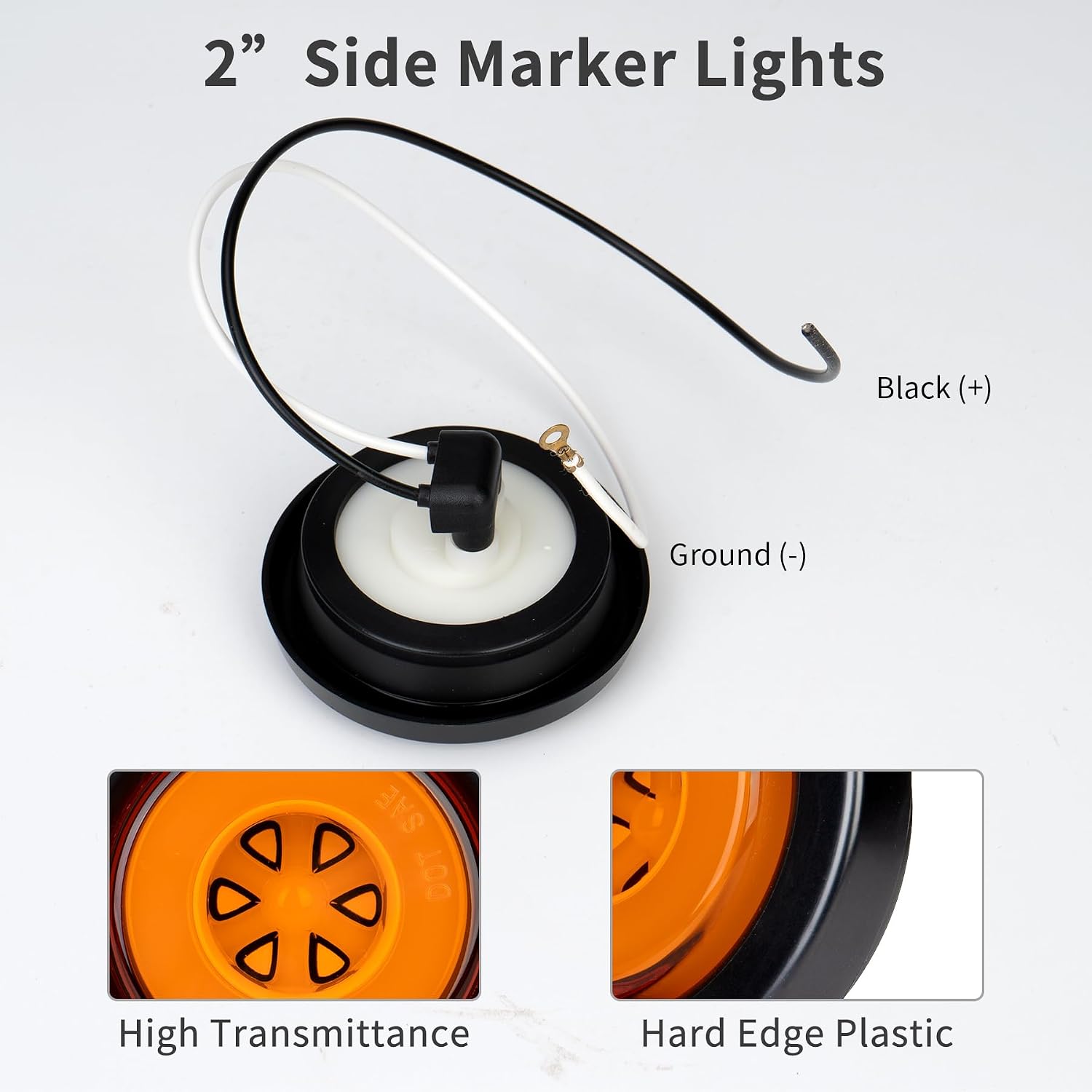 10 Pcs 2 Inch Amber LED Side Marker Turn Signal Lights, Waterproof Round Clearance Lights for Trailer Truck, 12V