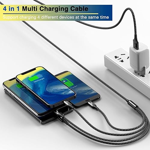 Miniatura 9 de Cable de carga múltiple 2 unidades de 6 pies 3 en 1 cable de carga rápida múltiple de nailon trenzado con puertos IPtipo Cmicro USB para teléfonos
