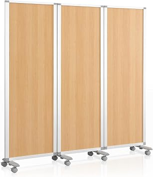 MAKELLO Mobile Partition Wall Divider 3-Piece Double-Sided Usable Wooden Decoration with Aluminium Frame for Office Schools Hospital Studio 180 x 180 cm H x W