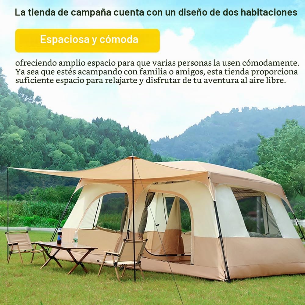Tienda de campaña de Viaje con 2 Habitaciones Tienda de campaña Familiar Grande Transpirable y Resistente a la Lluvia para 6-8 Personas Acampar al Aire Libre Senderismo Mochilero Playa