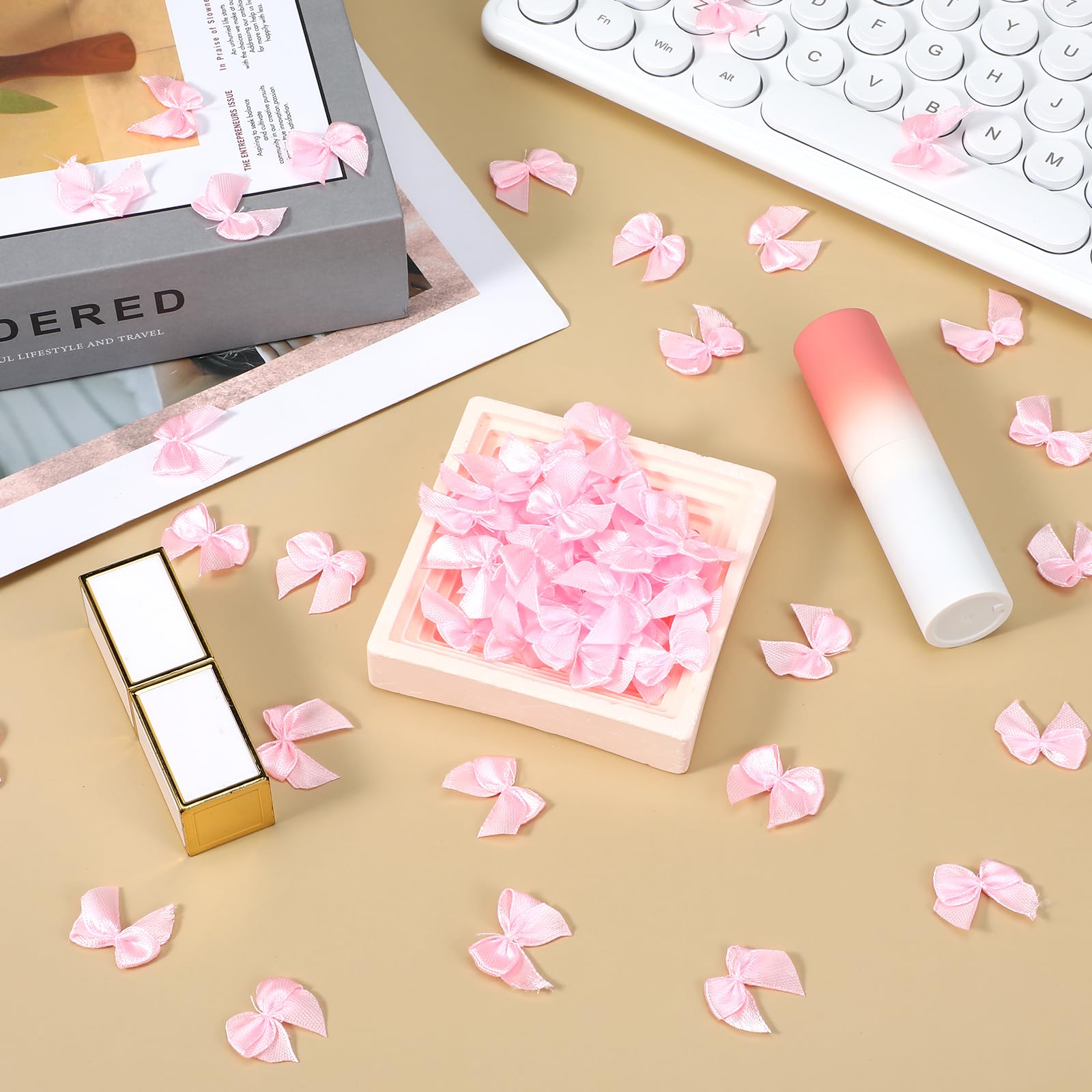100 Mini Fiocchi Rosa Da 2,5 Cm In Raso: Nastro Per Decorazioni Fai Da Te, Bomboniere, Matrimoni, Confezioni Regalo