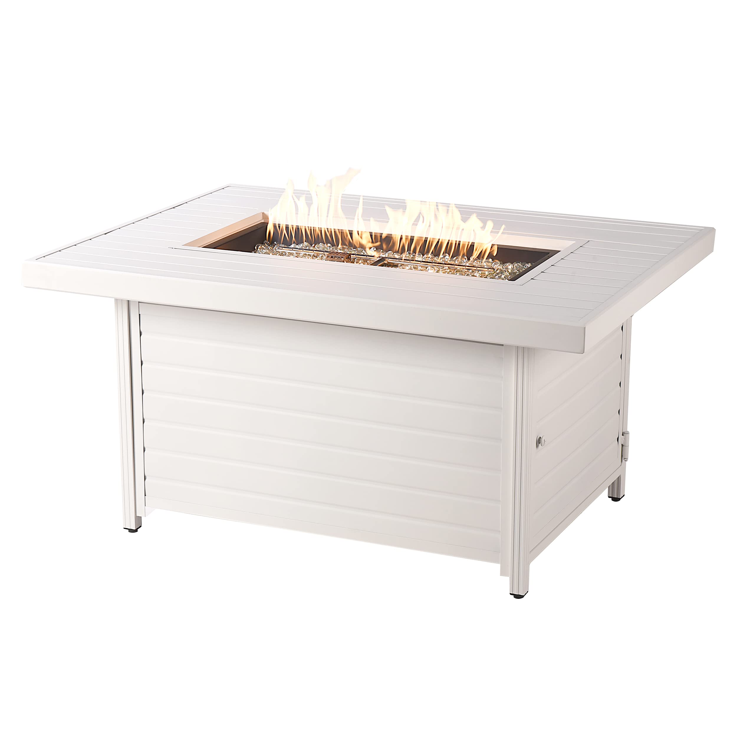 Oakland Living Rectangular 48 in. x 36 in. Aluminum Propane Fire Pit Table, Glass Beads, Two Covers, Lid, 57,000 BTUs in White Finish