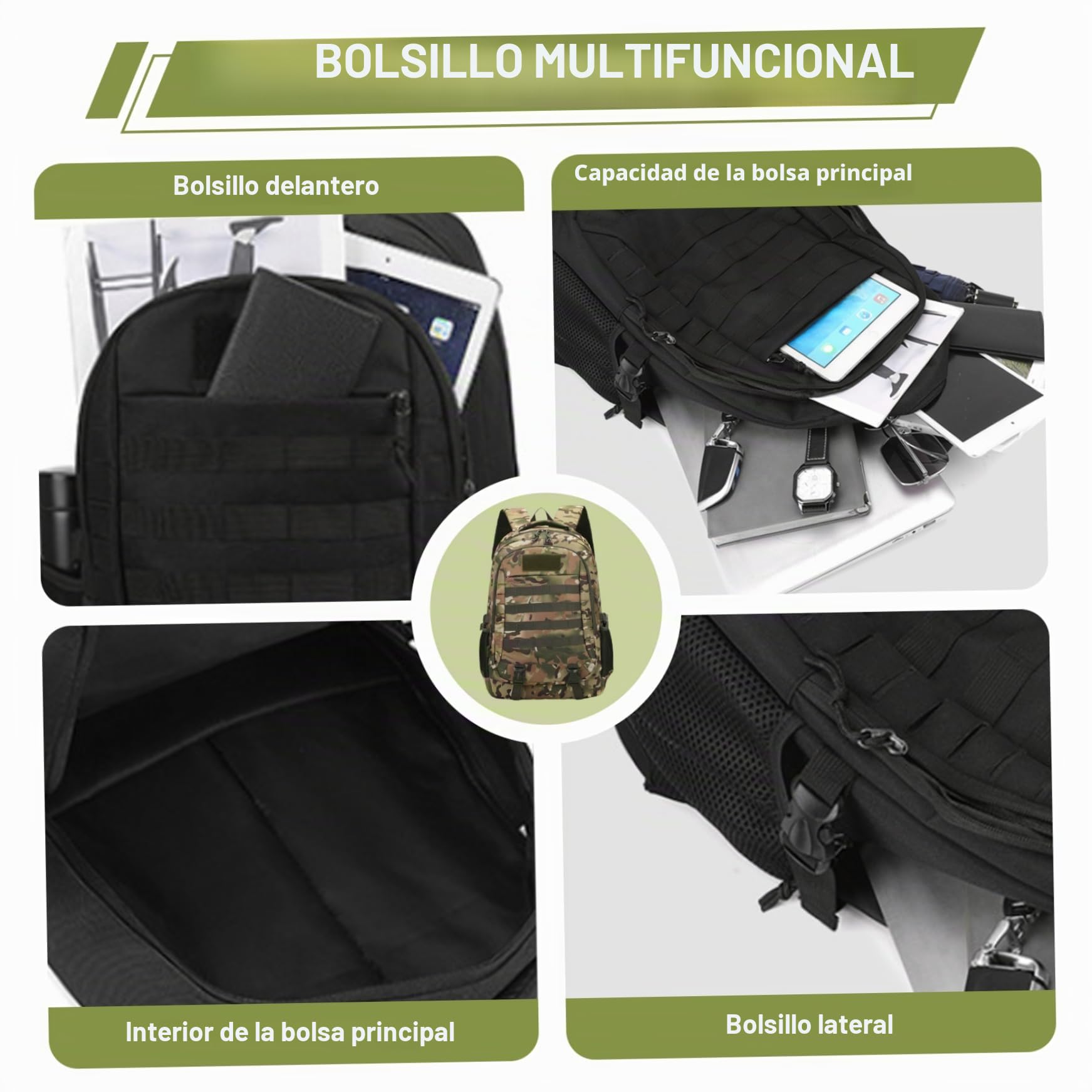 Mochila de camuflaje, mochila de caza de gran capacidad, bolsa de campamento de pesca deportiva al aire libre ligera para hombres