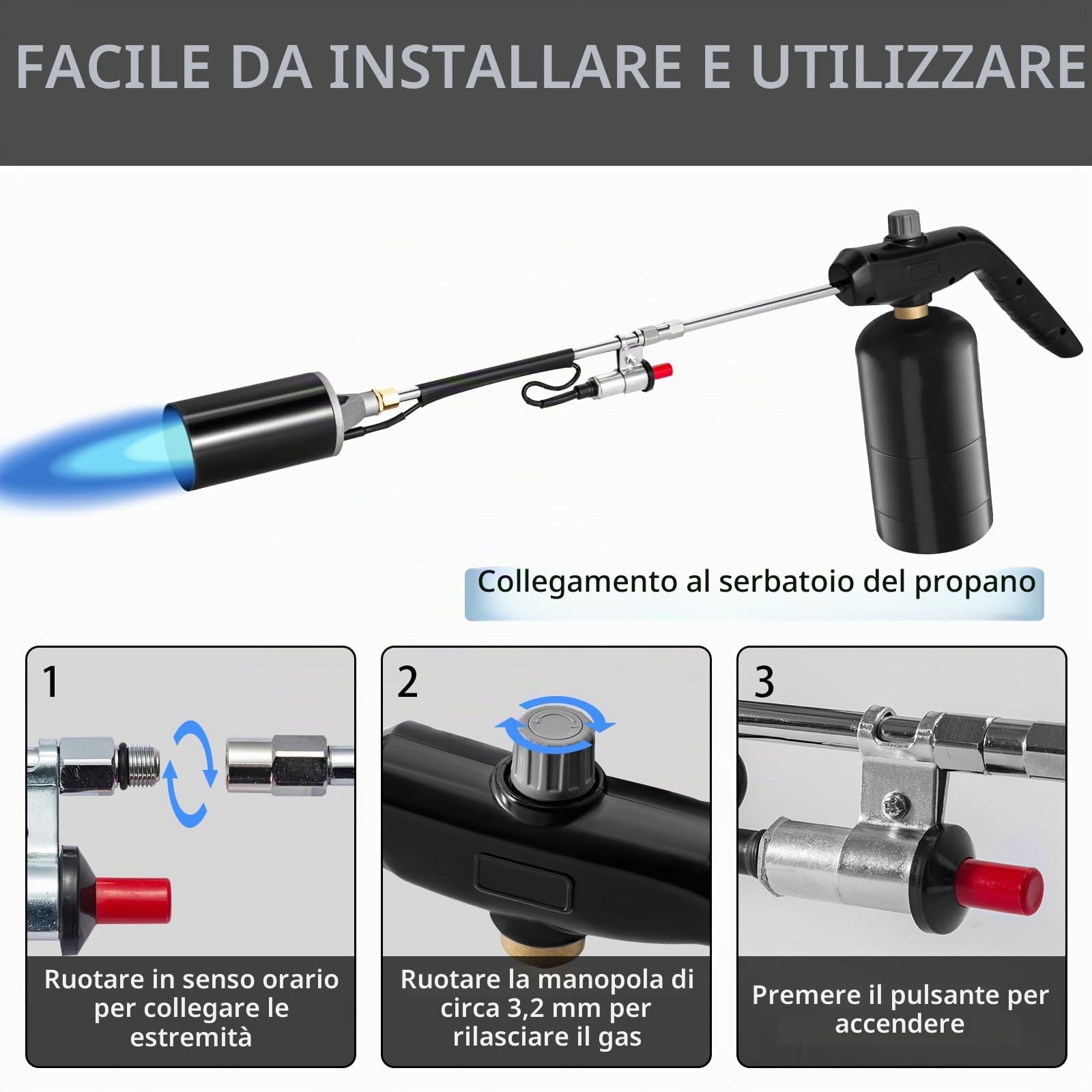 Torcia propano bruciatore erbaccia, 1.200.000 BTU ad alta uscita erbacce torcia lanciafiamme, bolla torcia con controllo fiamma e 30 "braccio lungo staccabile per giardino legno ghiaccio neve