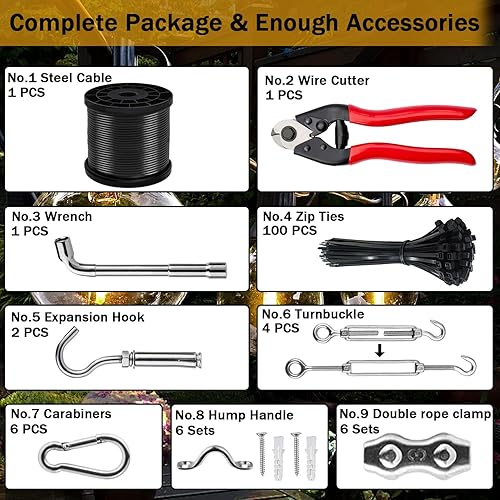 Miniatura 4 de Bernoi - Kit de suspensión de luces para exteriores, cable guía de luz para exteriores, cuerda de alambre 304 de acero inoxidable recubierta de 170