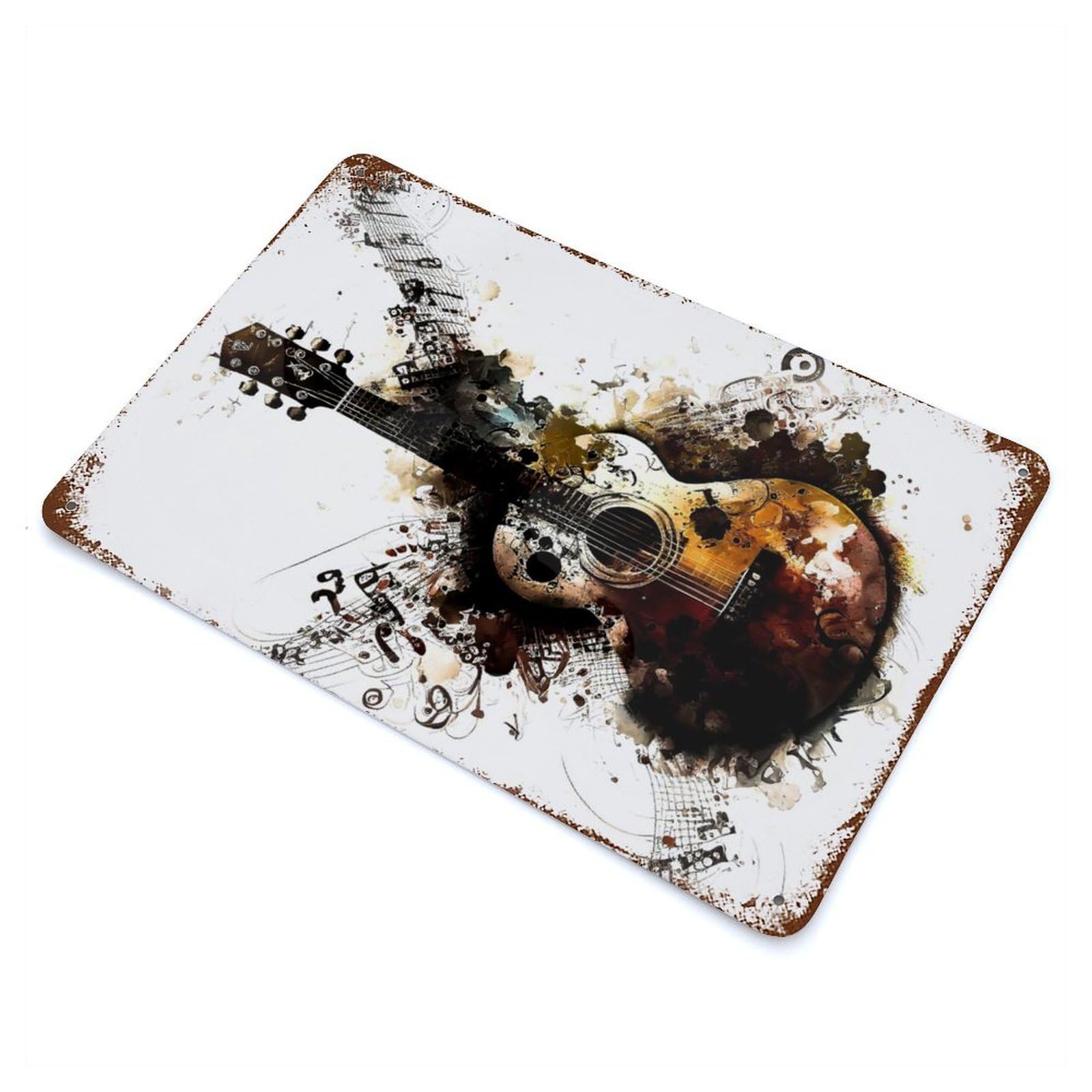 Guitar Watercolor Weathered Tin Sign 11.8"x7.9", Retro Wall Decor for Pub, Kitchen And Man Cave Decor