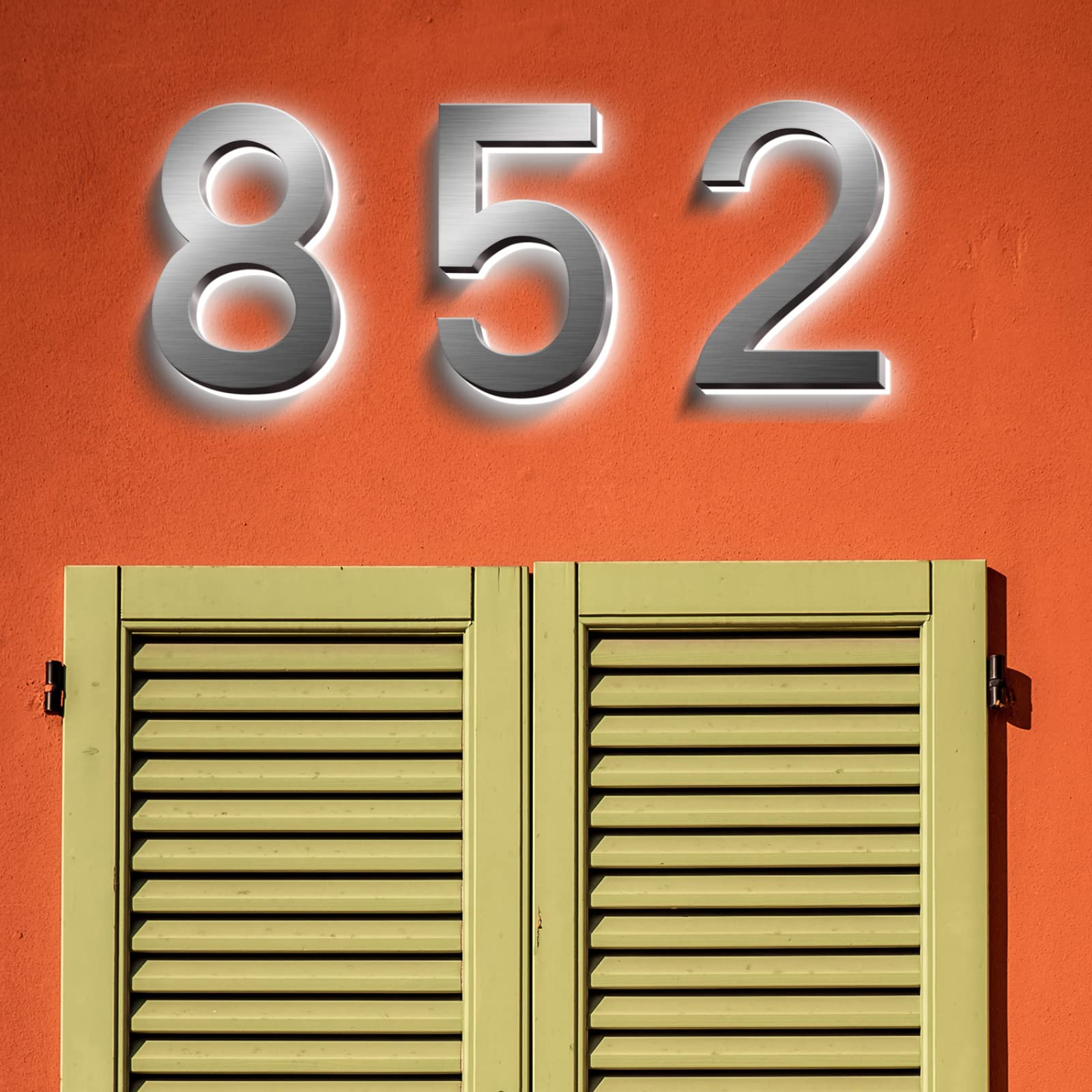 Targhe Con Numeri Civici Moderni Da 14" Con Luci, Placche Con Numero Civico Illuminato Per Parete, Numeri Civici Retroilluminati In Acciaio Inossidabile Per Esterni