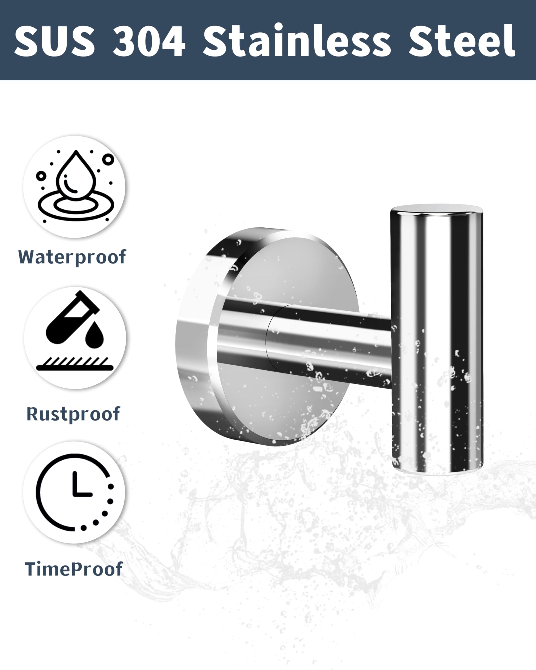 Gancho cromado para toallas de baño, perchero para cocina, garaje, montado en la pared, 2 unidades, acero inoxidable 304, colgador de puerta resistente, gancho de pared para armario de hotel, piscina