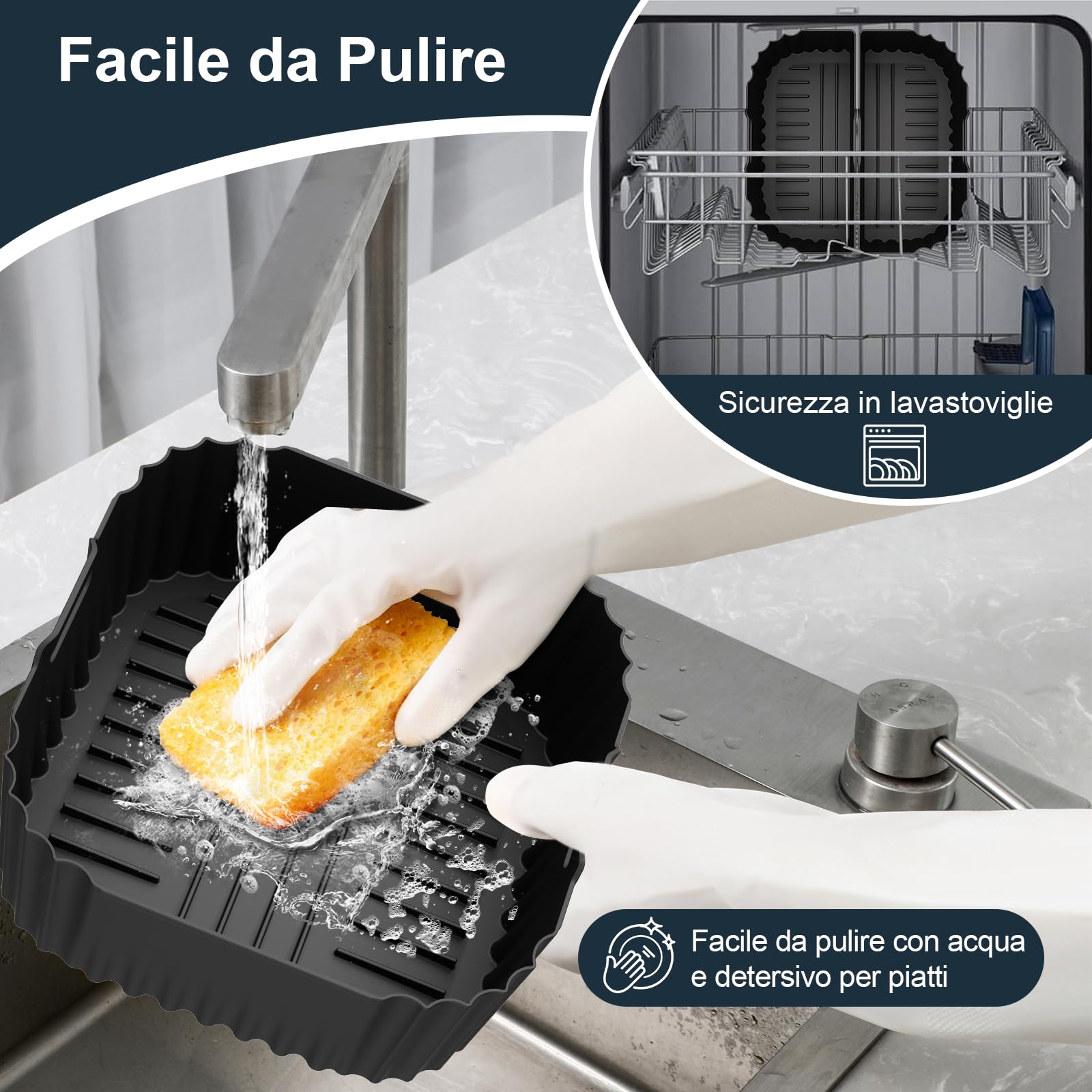 Teglia Friggitrice ad Aria per Russell Hobbs Air Fryer XXL 8L/8.3L, 3 Pezzi Teglia in Silicone Contenitore Riutilizzabile Teglia Cestello Silicone Accessori per SatisFry Air Fryer 27170-56/27632-56