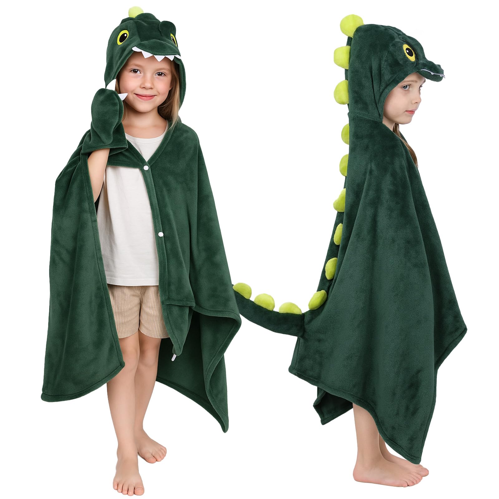 MSISILY Coperta indossabile con cappuccio con maniche – Coperta con dinosauro calda e accogliente coperta di flanella, regalo di compleanno per Natale