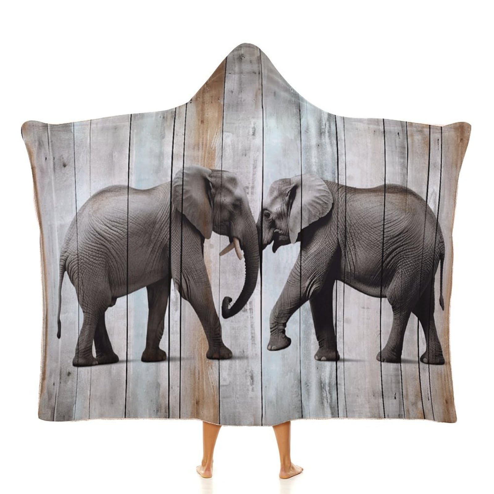 Couverture à capuche portable cape éléphant sur bois imprimé - 8