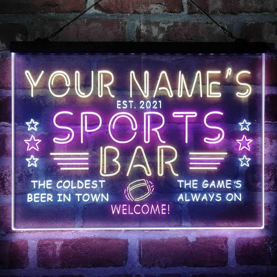 Personalized Sports Base Home Bar Tri-Color LED Neon Light Sign Customize Name Date Text Quote Font White & Purple & Yellow 13 x 8.7 Inches st9s32-tj1-tm-wpy