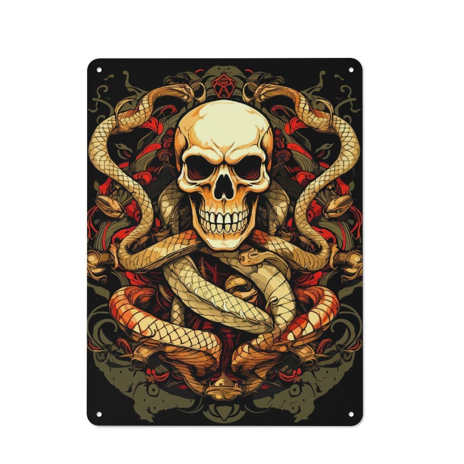 Junmoney Skull And Snakes Graphic Art Retro Tin Sign 40X30cm Featuring For Home Bar Wall, For Collectors Decorating Home Bars And Entertaining Spaces
