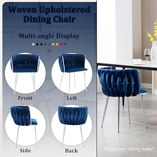 Miniatura 10 de Haplized Juego de 2 sillas de comedor de terciopelo, sillas de comedor tapizadas tejidas, sillones de ocio de lujo, sillas decorativas modernas con