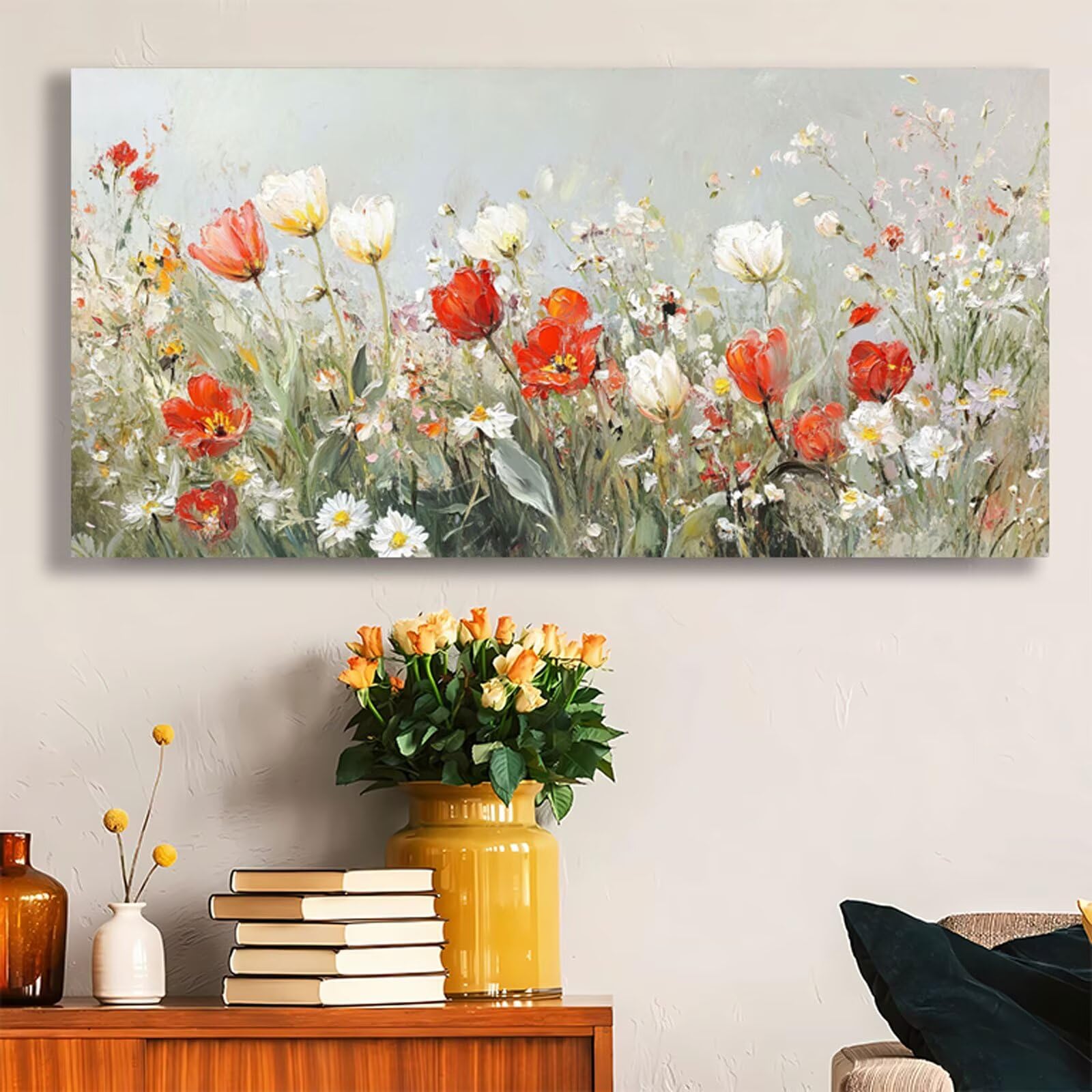 Kwiat Malowanie po numerach Retro Malowanie według numerów Dorosłych z ramą 50 x 150 cm, DIY Obraz olejny według numerów Kit, farby akrylowe Pędzle do dekoracji domu Dziewczyny Początkujący prezent LE
