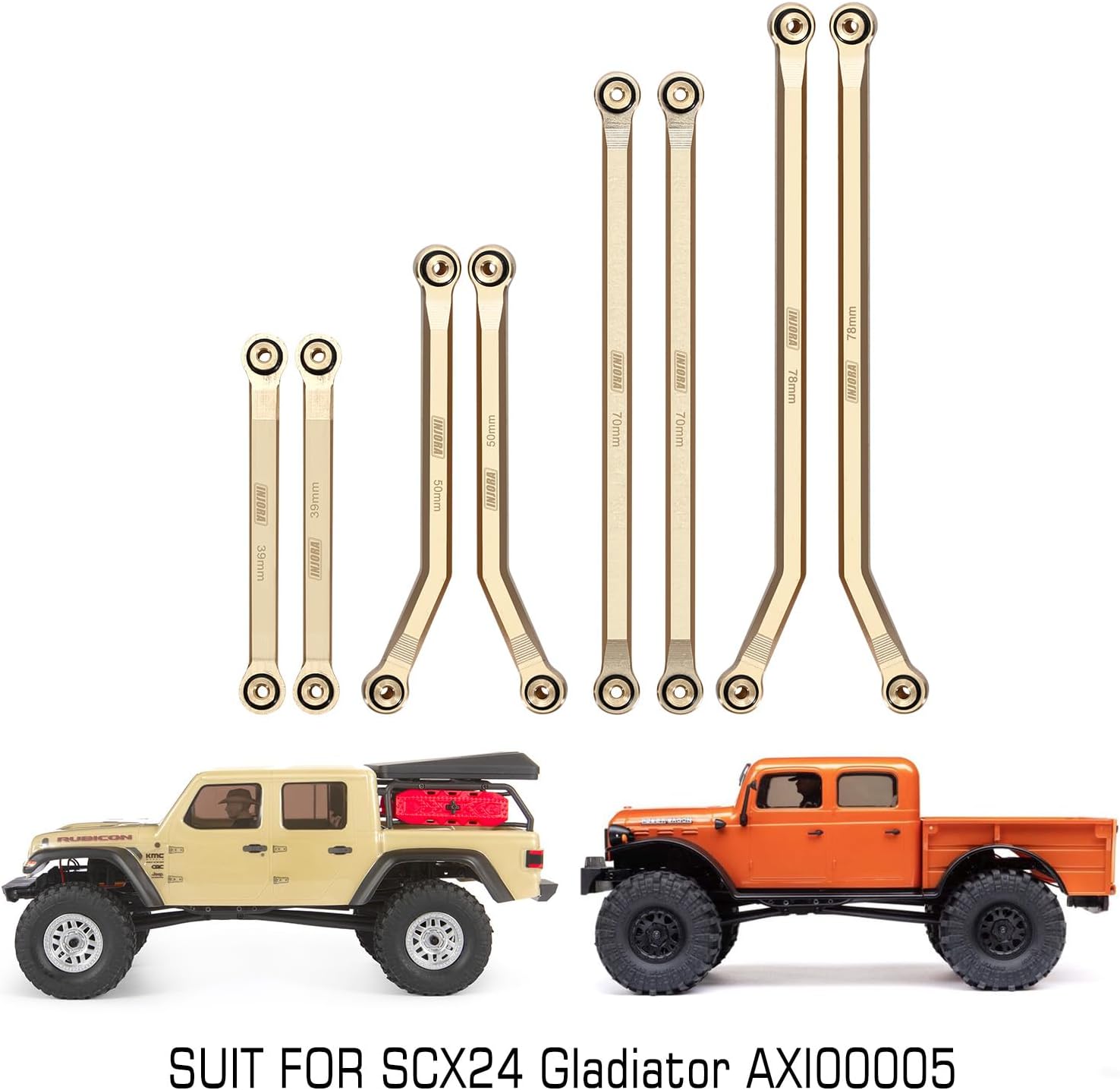 INJORA Brass High Clearance Front 4 Links Set 43g Links Set for SCX24 Gladiator Dodge Power Wagon Axial 1/24 RC Crawler Car(Brass)