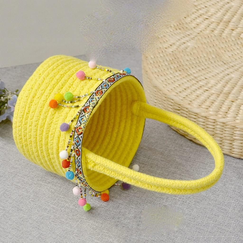 JSEIAJB Cotton Thread Simulated Flowers Floral Ornament Shelf Basket Hand-woven Storage Basket Flower Basket(D)