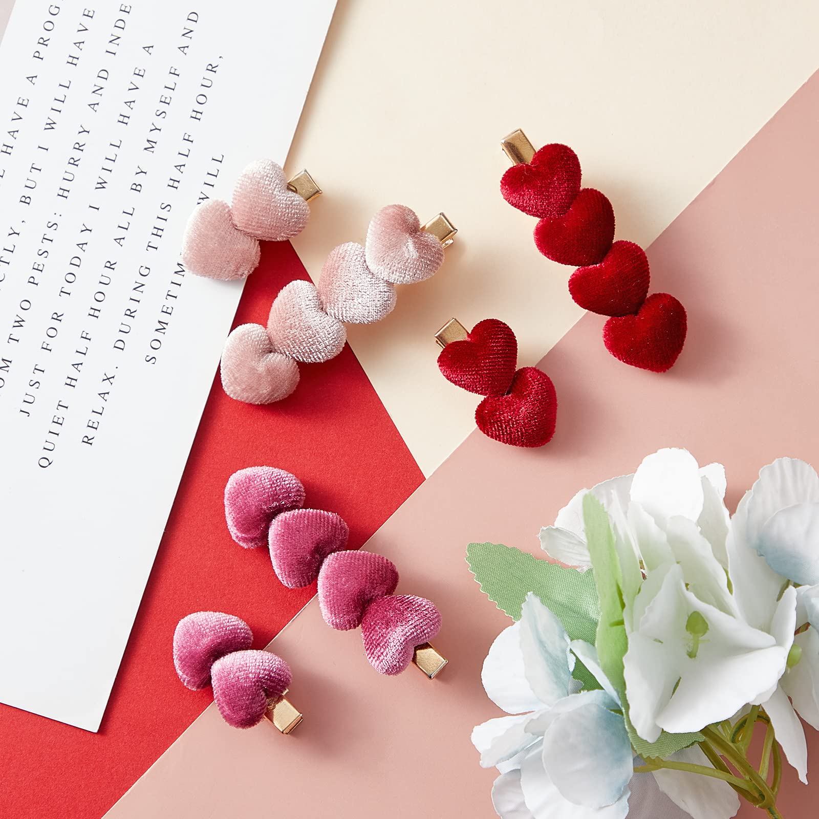 NEW Heart Velvet High End Soft Light Hair Clips Set - Valentines Day Pink Heart Valentines Hair Clip, Velvet Heart Hair Clips  main image 4