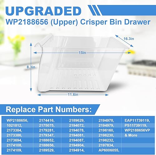 Miniatura 2 de Paquete de 2: 2188656 (superior) para refrigerador y 2188664 (inferior) repuesto de cajón para nevera compatible con cajones de refrigerador Kenmore