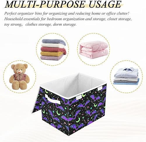 Miniatura 7 de Caja de almacenamiento plegable para Halloween, estrellas, murciélagos, cubos grandes, organizador de contenedores con tapas y asas para